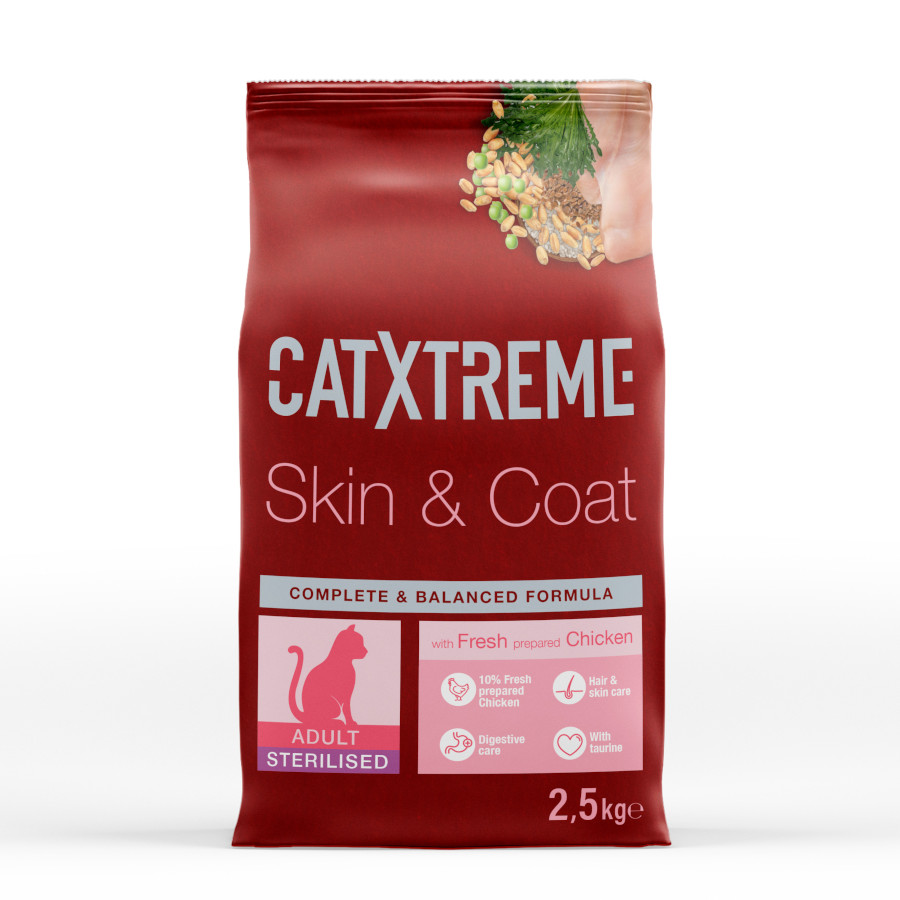 2.5 KG 2.5 kg Ração para gatos Catxtreme Adult Skin & Coat Sterilized Chicken 2,5 kg
