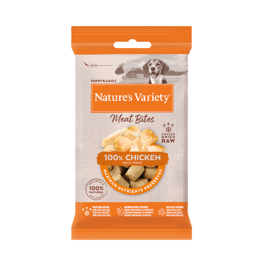 Nature’s Variety Snacks Meat Bites Frango Liofilizado para cães