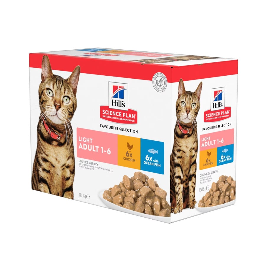 12 saquetas x 85 g Hill's Science Plan Light Adult Blue Fish and Chicken in Sauce sachê para gatos
