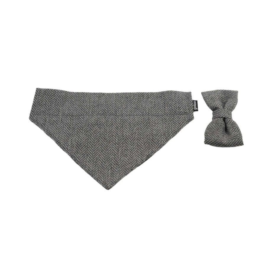 Gotoo Conjunto Bandana e Gravata espinha cinza para cães