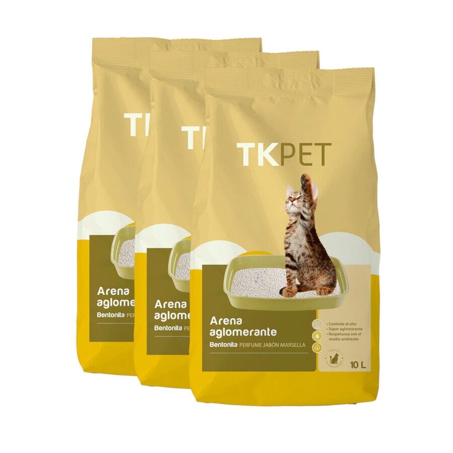 3 x 10 L TK-Pet Areia Aglomerante de Bentonite e Marselha para gatos Pack poupança!