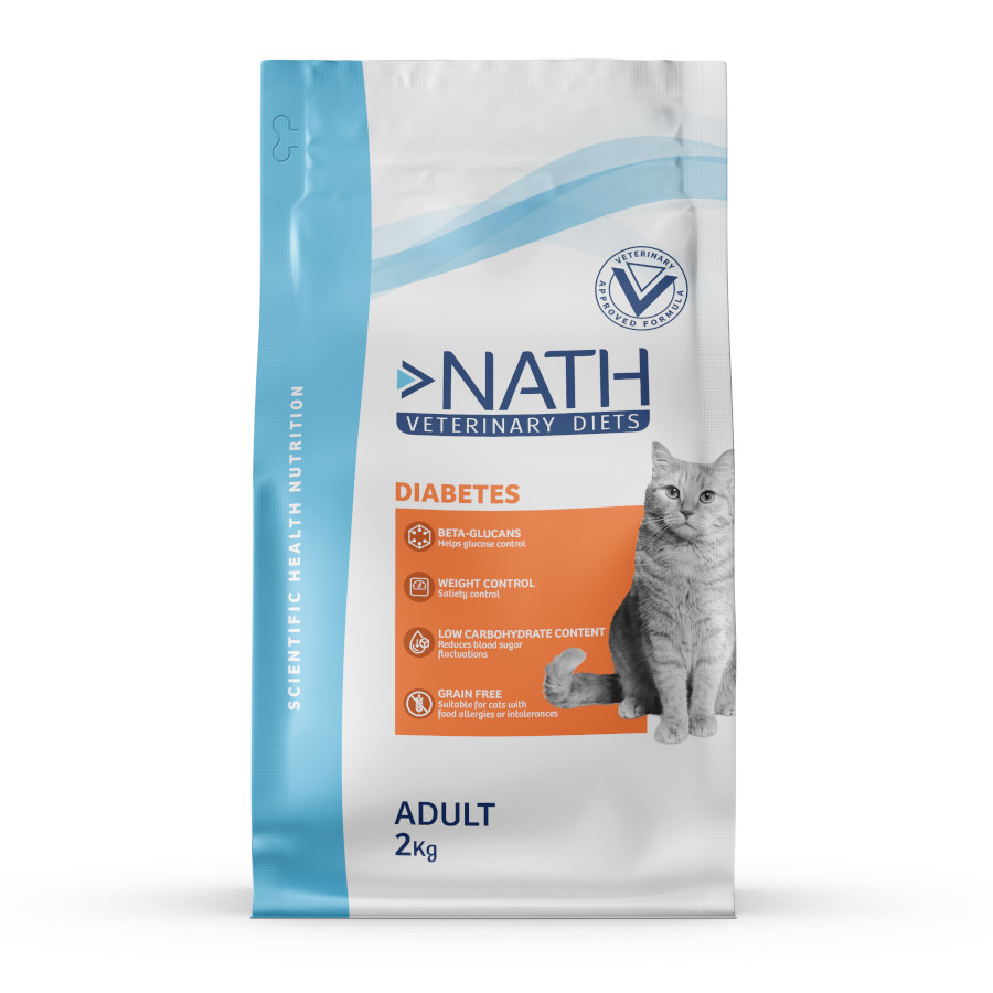 2 x 2 kg Nath Veterinary Diets Diabetes ração para gatos Pack poupança!