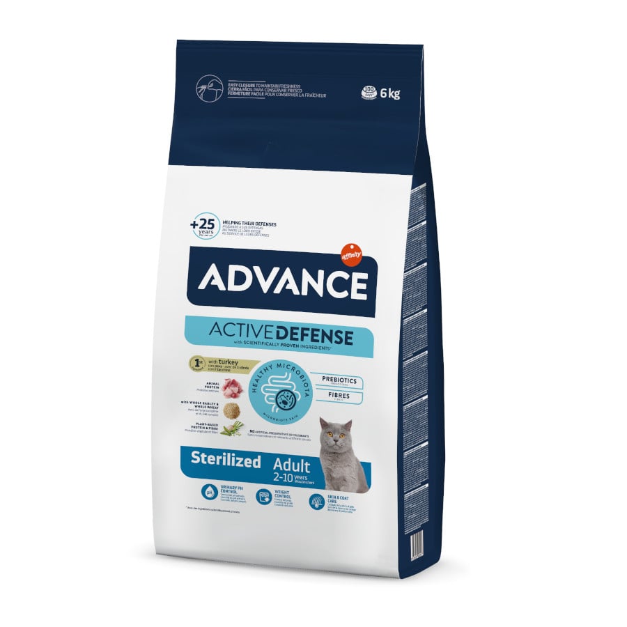 6 KG 6 kg Advance Adult Sterilized Ração Turkey and Barley para gatos