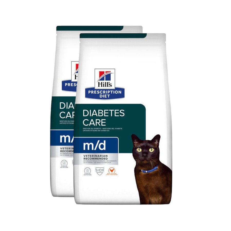2 x 3 kg Hill's Prescription Diet m/d Diabetes Weight Frango ração para gatos Pack poupança!