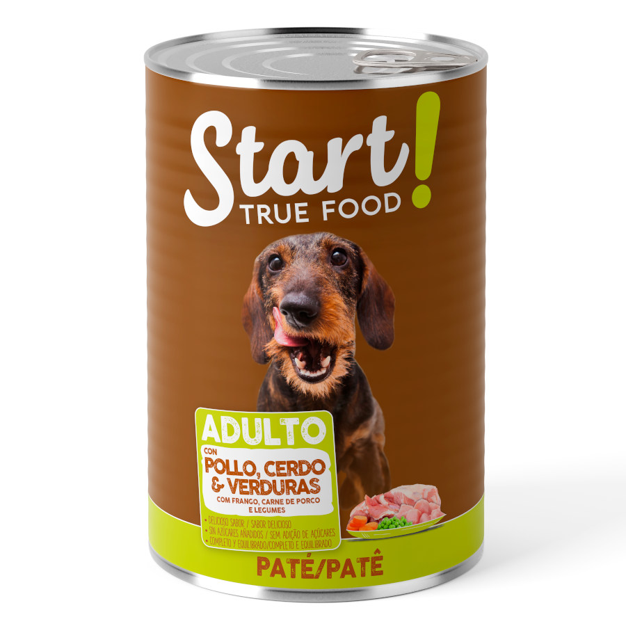 Start Adult Frango com Porco e Legumes Patê em lata para cães