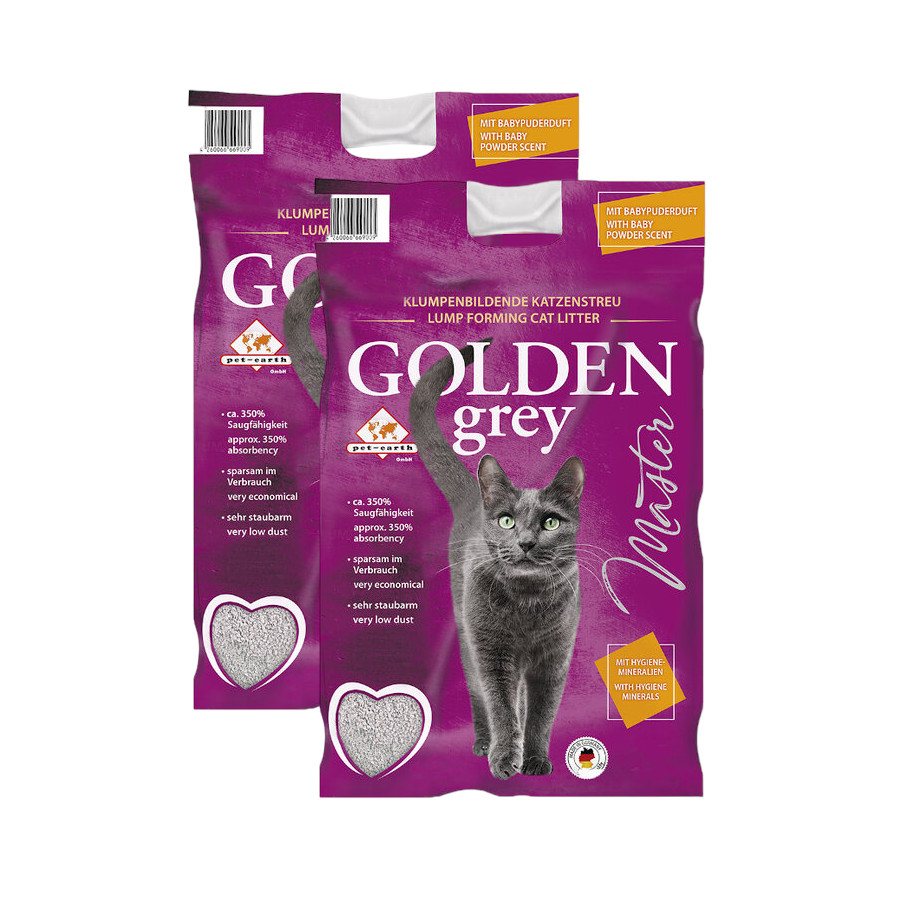 2 x 14 kg Golden Grey Master Areia Aglomerante para gatos Pack poupança!