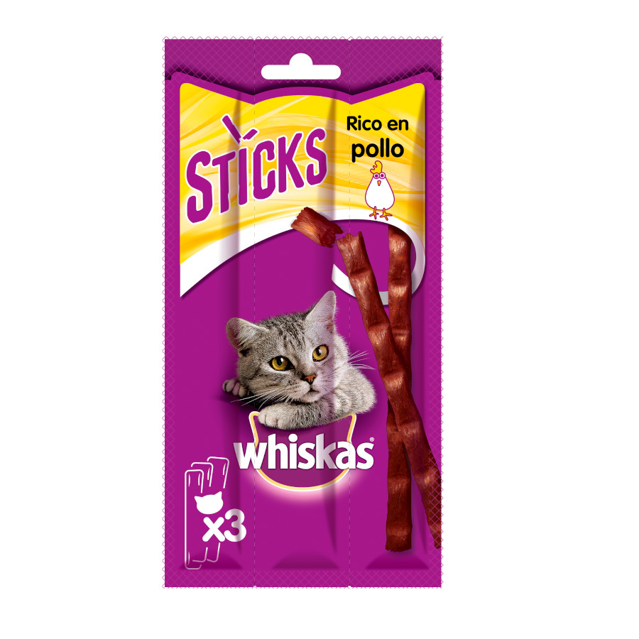 3 sticks Whiskas Sticks Snacks Frango para Gatos