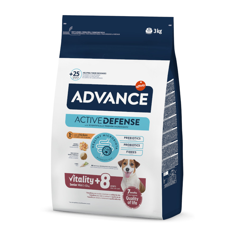 3 kg Advance Active Defense Senior Mini +8 Frango e Arroz ração para cães