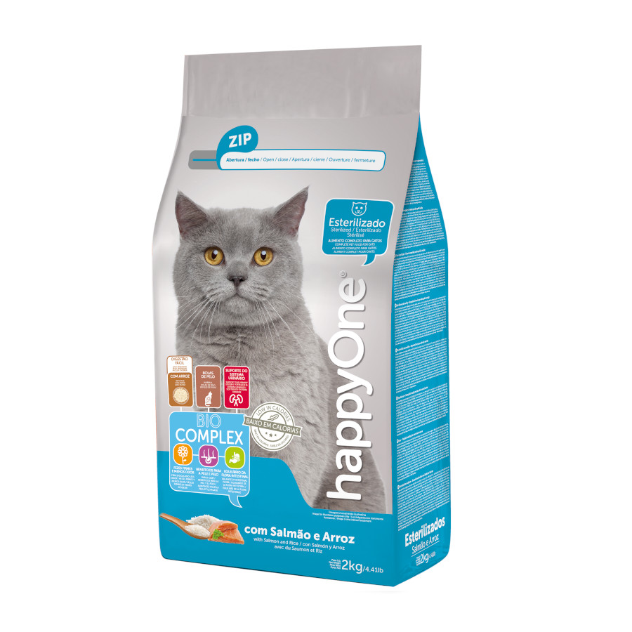 happyOne Esterilizado Ração de salmão e arroz para gatos