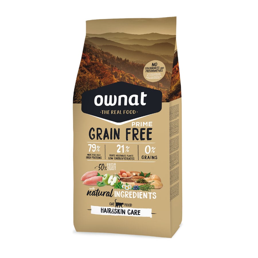 Ownat Prime Hair & Skin Ração de frango e peru para gatos