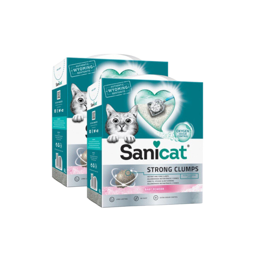 2 x 6 L Sanicat Strong Clumps Areia Pack poupança!