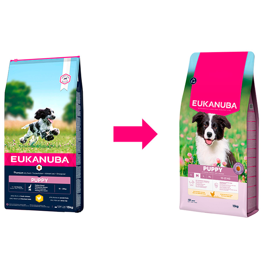 15 KG 15 kg Eukanuba Puppy Medium Ração de frango para cães