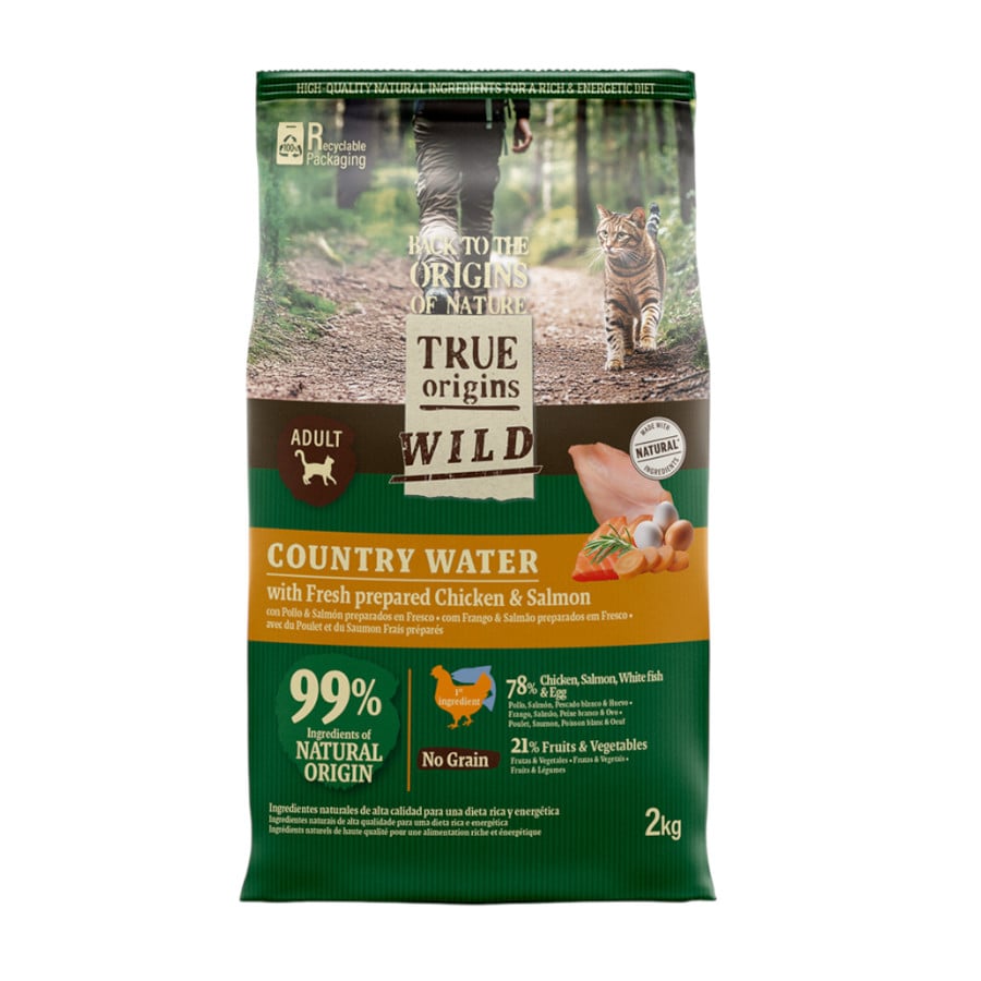 2 kg True Origins Wild Adult Country Water Frango e Salmão ração para gatos