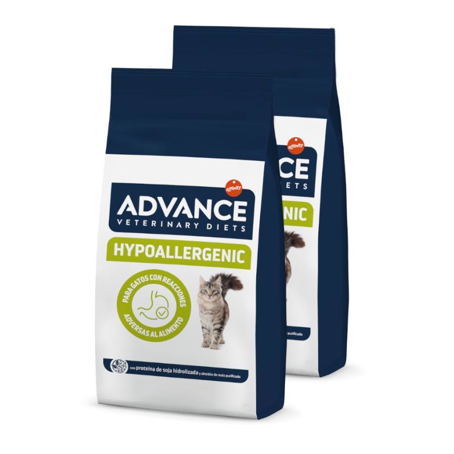 2 x 7.5 kg Advance Veterinary Diets Hypoallergenic ração para gatos Pack poupança!