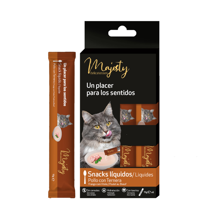 0.09 KG Majesty Pollo con Ternera snack líquido para gatos