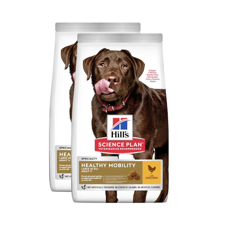 2 x 12 kg Hill's Science Plan Healthy Mobility Adult Large Frango ração para cães Pack poupança!