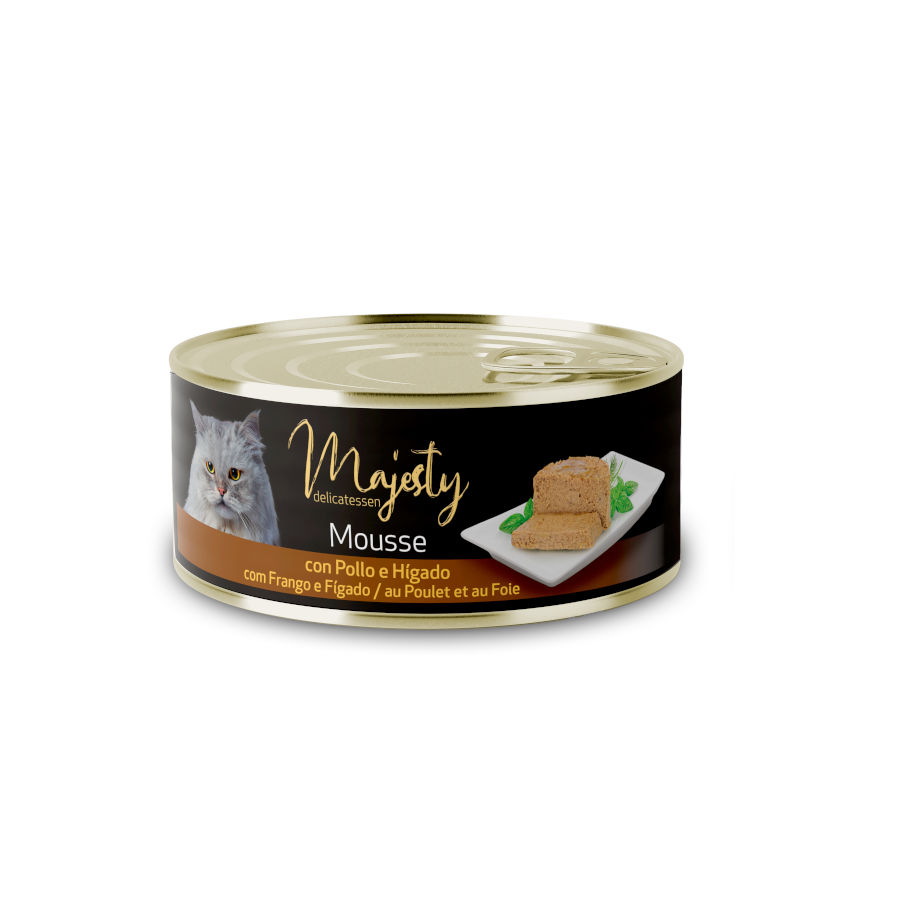 12 latas x 85 g Majesty Adult Mousse de Frango e Fígado lata para gatos Pack poupança!