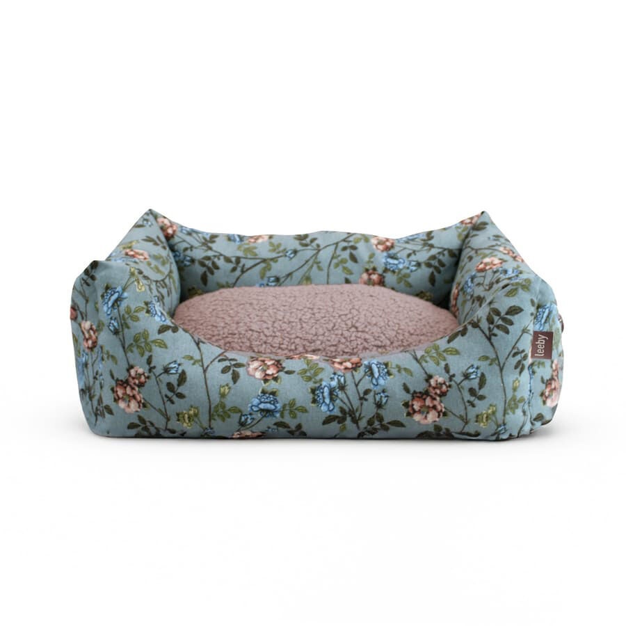 Leeby Alcofa com Capa Amovível Turquesa com Flores para cães