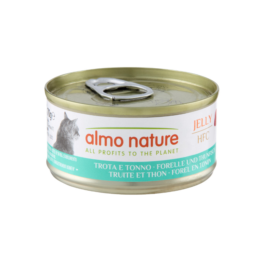 70 g Almo Nature HFC Truta e Atum em Geleia para gatos