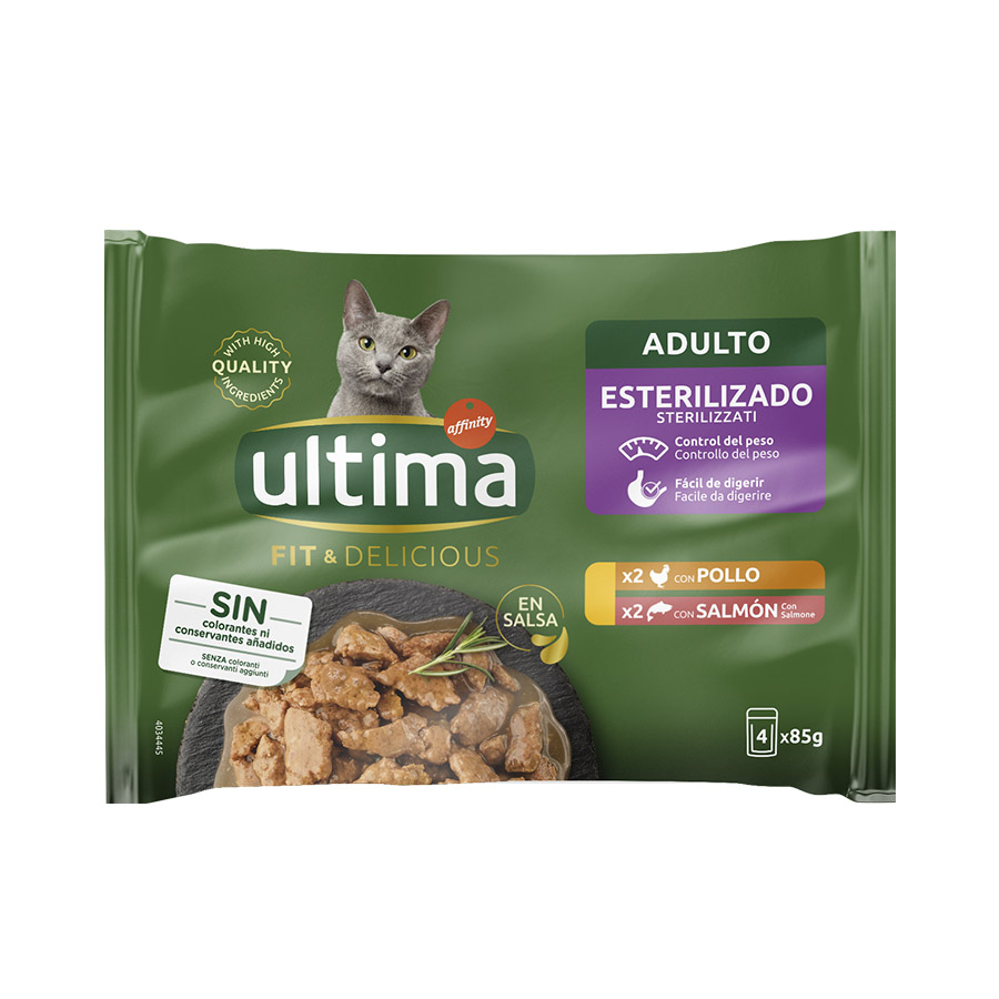 Ultima Fit & Delicious frango e salmão saqueta em molho para gatos - Multipack