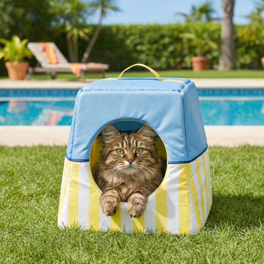 Summer Vibes Cama Caverna Azul e Amarela para Gatos