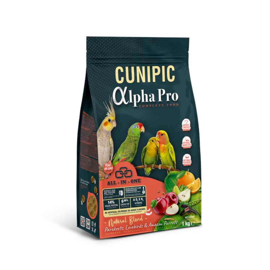 1 kg Cunipic Alpha Pro Medium Sized Birds Natural Blend Comida para Papagaios