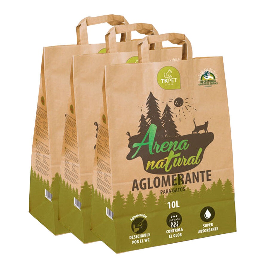3 x 10 L TK-Pet Areia Natural Aglomerante para gatos Pack poupança!