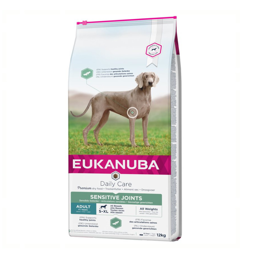 2 x 12 kg Eukanuba Adult Daily Care Sensitive Joints Frango ração para cães Pack poupança!