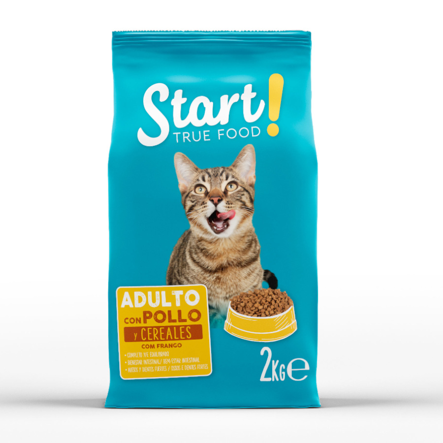 2 kg Start! Adulto Frango e Cereais ração para gatos
