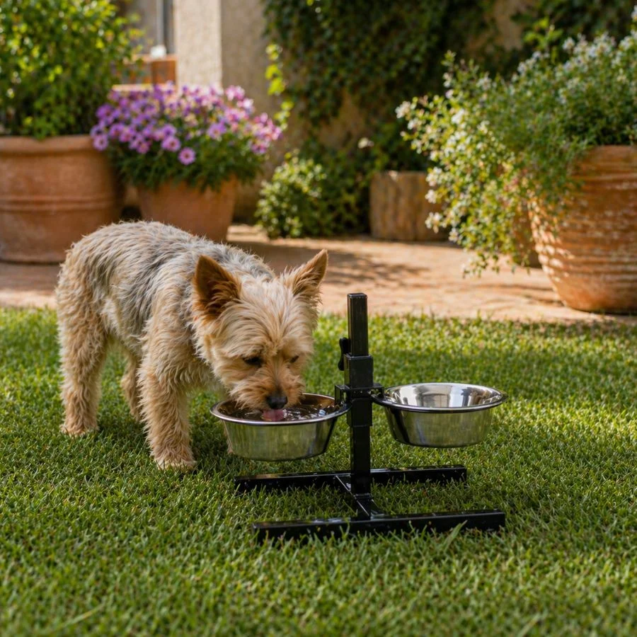 Leeby Comedouro Duplo Ajustável em Aço Inoxidável para cães