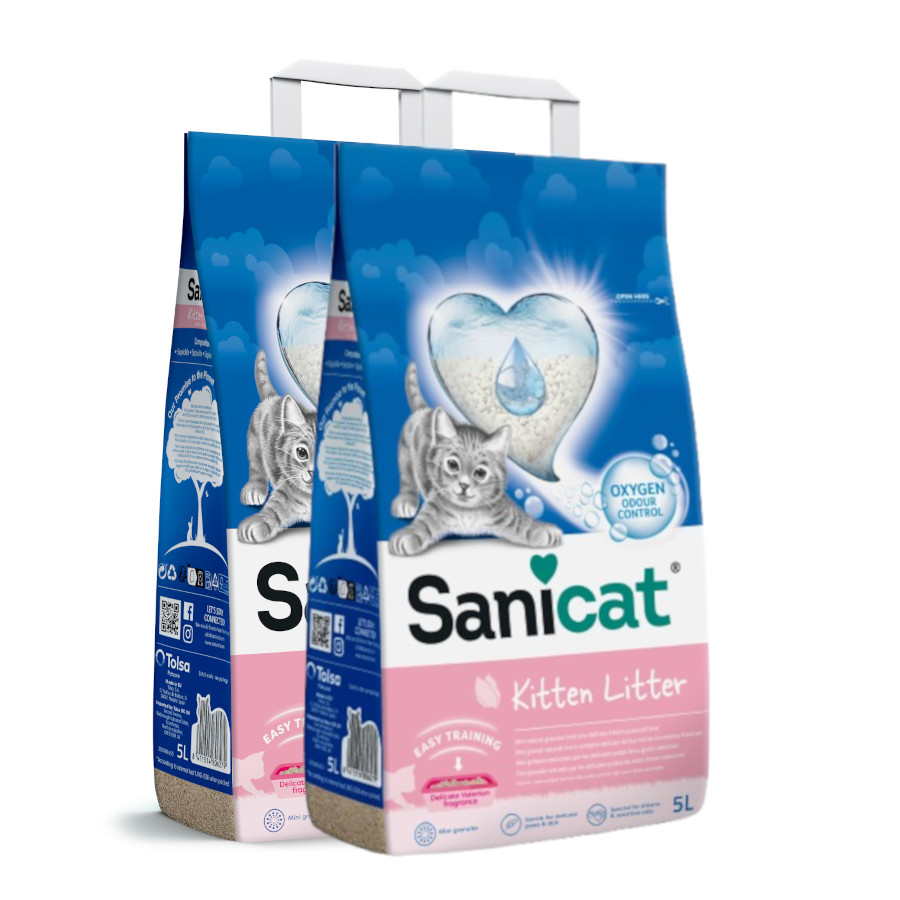 2 x 5 L Sanicat Kitten Areia Super absorvente para gatinhos Pack poupança!