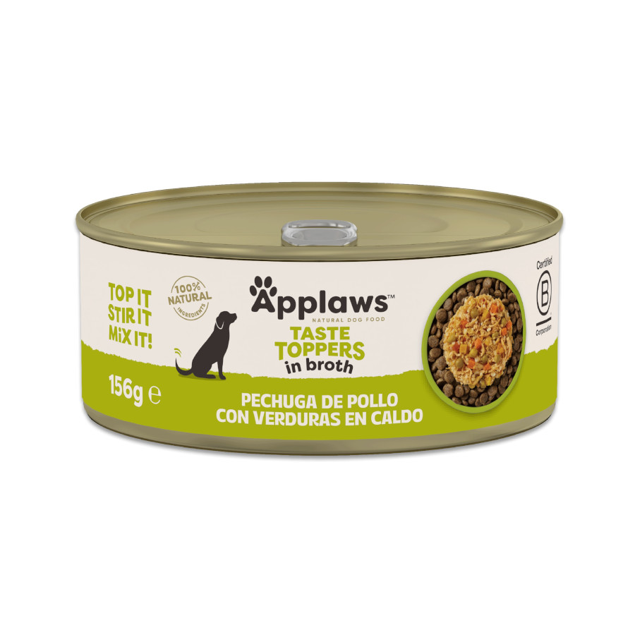 156 g Applaws Taste Toppers Frango com Legumes em Molho lata para cães