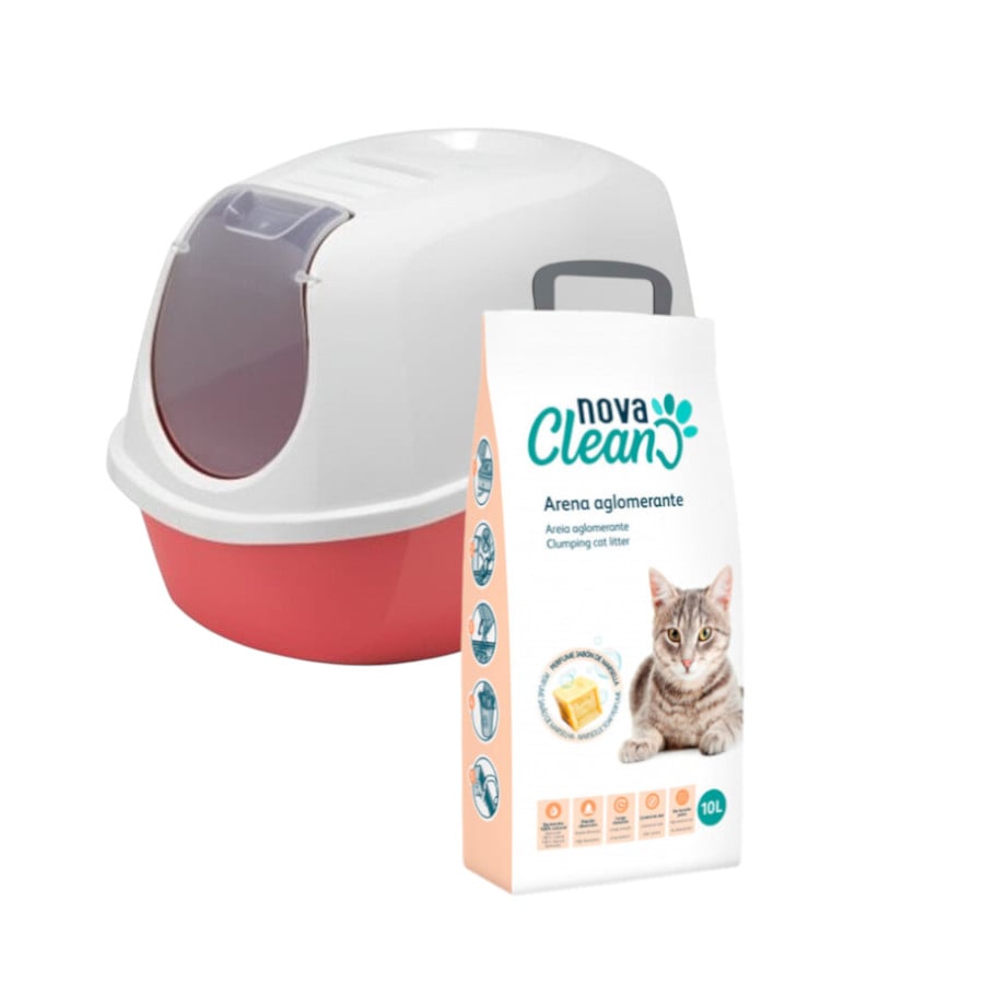 Pack Nova Clean Litter Box Cores sortidas + 10L Areia aglomerante para gatos Pack poupança!