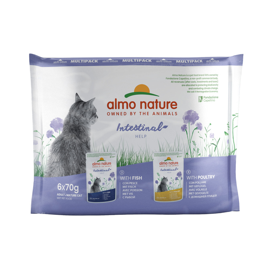12 saquetas x 70 g Almo Nature Intestinal Help Peixe e Aves saquetas para gatos - Multipack Pack poupança!