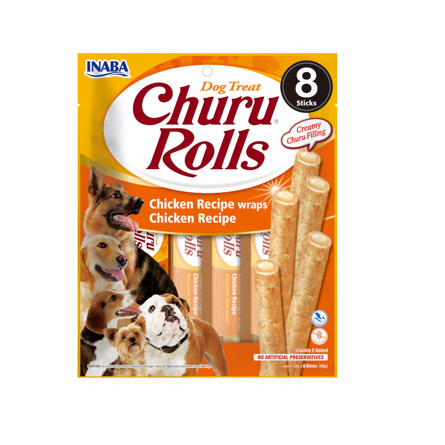 8 saquetas x 12 g Churu Sticks Rolls de Frango para cães