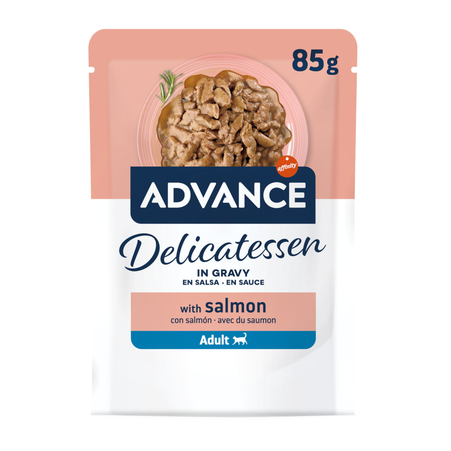0.085 KG 85 g Advance Delicatessen Comida húmida de salmão em molho em saqueta para gatos