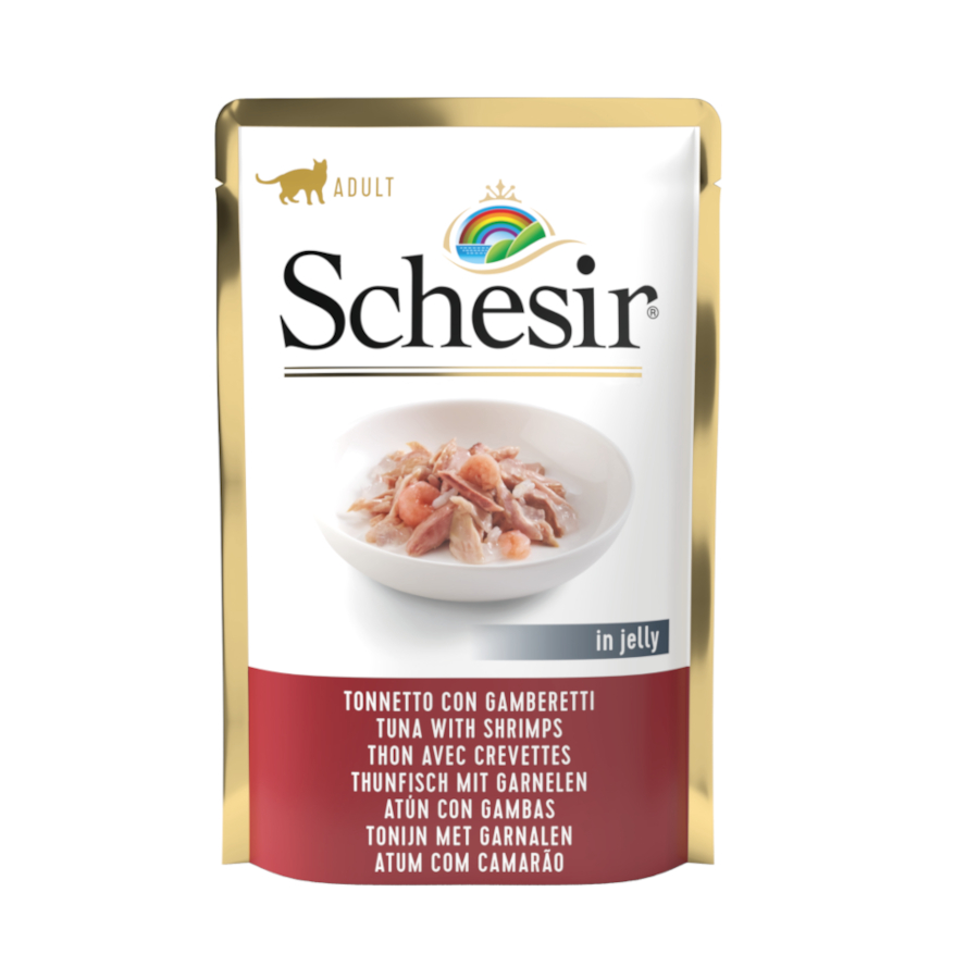 12 saquetas x 85 g Schesir Adult Atum com Camarões saquetas para gatos Pack poupança!