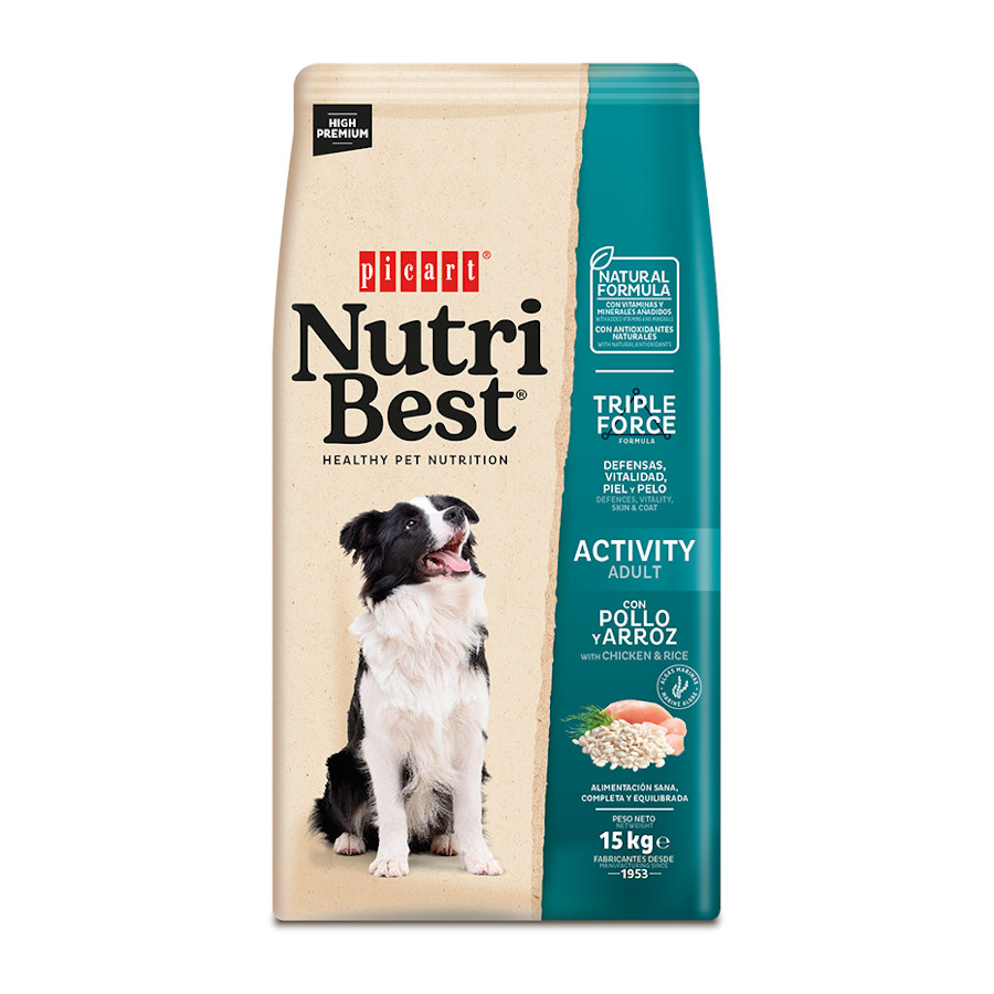 15 kg Nutribest Adult Activity Frango e Arroz ração para cães