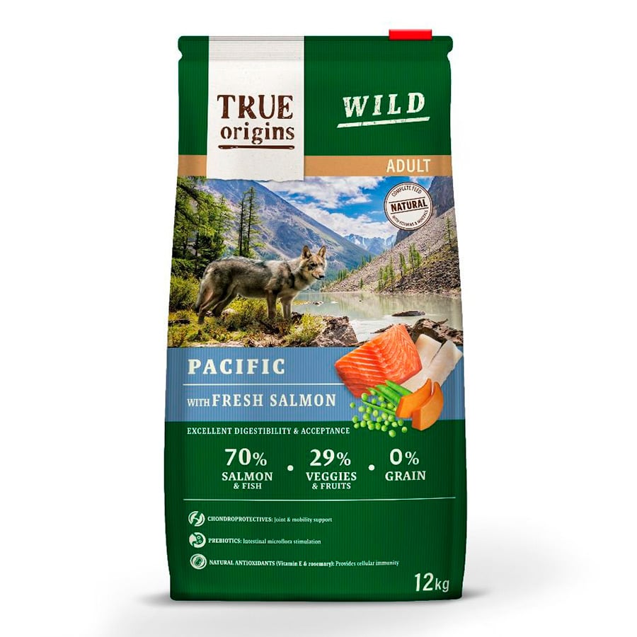 2 x 12 kg True Origins Wild Adult Pacific Salmão ração para cães Pack poupança!