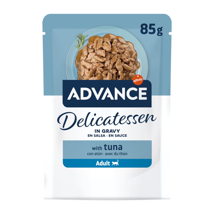 0.085 KG 85 g Advance Delicatessen Comida húmida de atum em molho em saqueta para gatos