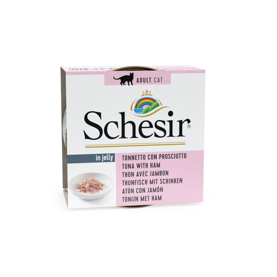 12 latas x 85 g Schesir Adult Atum com Presunto em lata para gatos  Pack poupança!