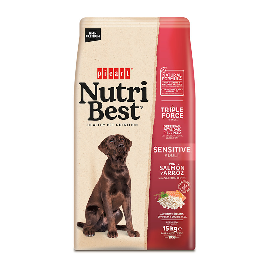 15 KG Nutribest Adult Sensitive Salmão e Arroz ração para cães