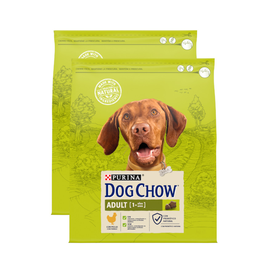 2 x 14 kg Dog Chow Adult Frango ração para cães Pack poupança!
