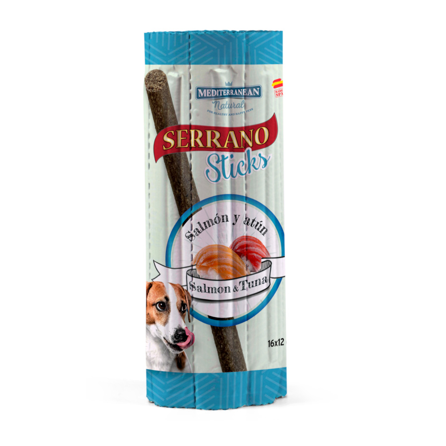 19 KG Mediterranean Natural Serrano Barrinhas de Salmão e Atum para cães