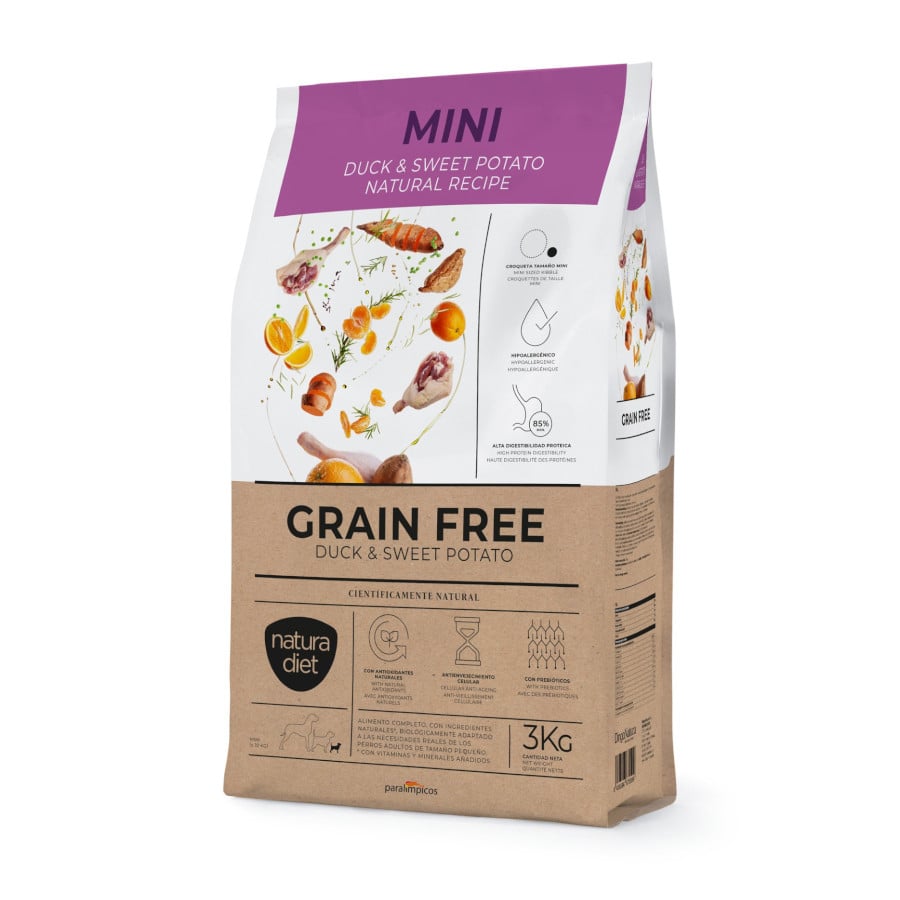 3 KG Natura Diet Mini Grain Free Ração de Pato e Batata-doce para cães