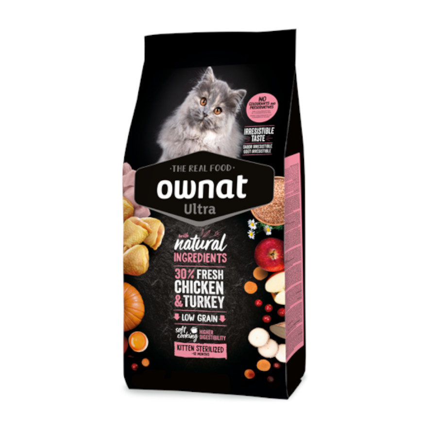 Ownat Ultra Kitten Esterilizado Ração de frango e peru para gatos