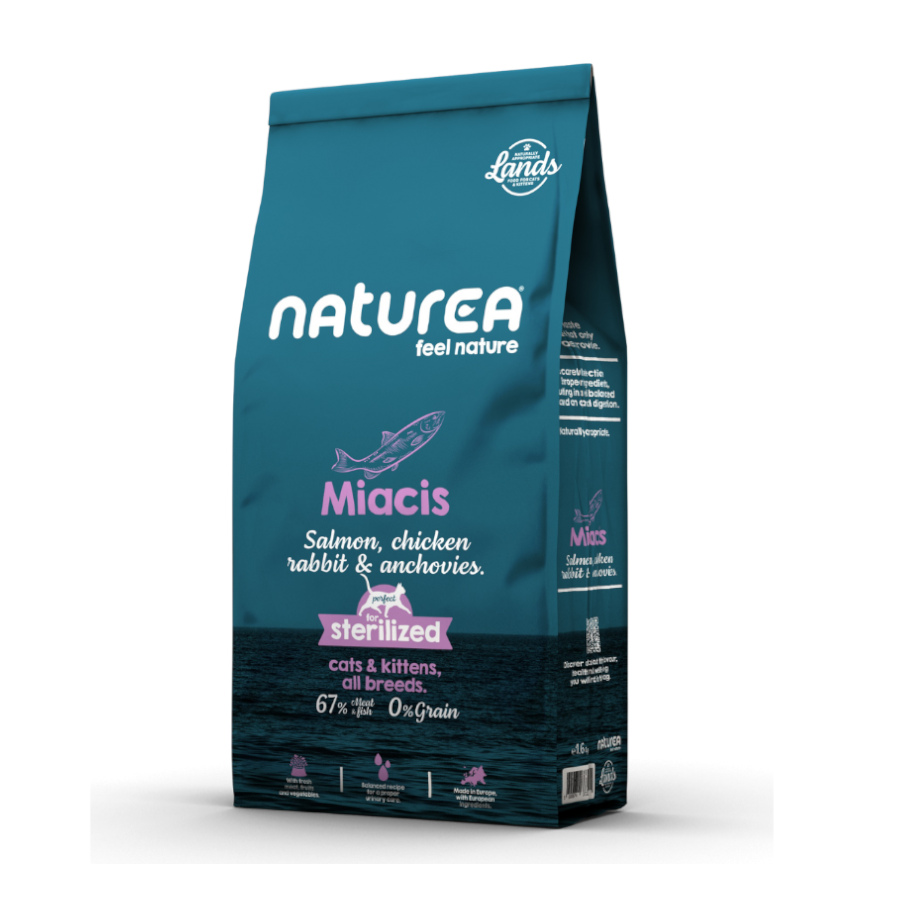 1.6 kg Naturea Lands Miacis Salmão e Frango, Coelho e Anchovas ração para gatos