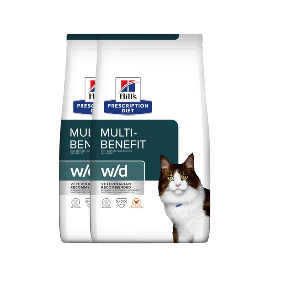 2 x 3 kg Hill's Prescription Diet w/d Weigth Management Frango ração para gatos Pack poupança!