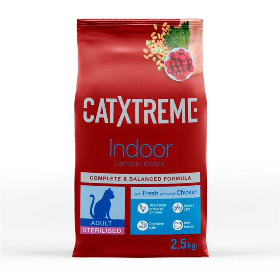 2.5 KG 2.5 kg Ração para gatos Catxtreme Adult Indoor Sterilized Chicken