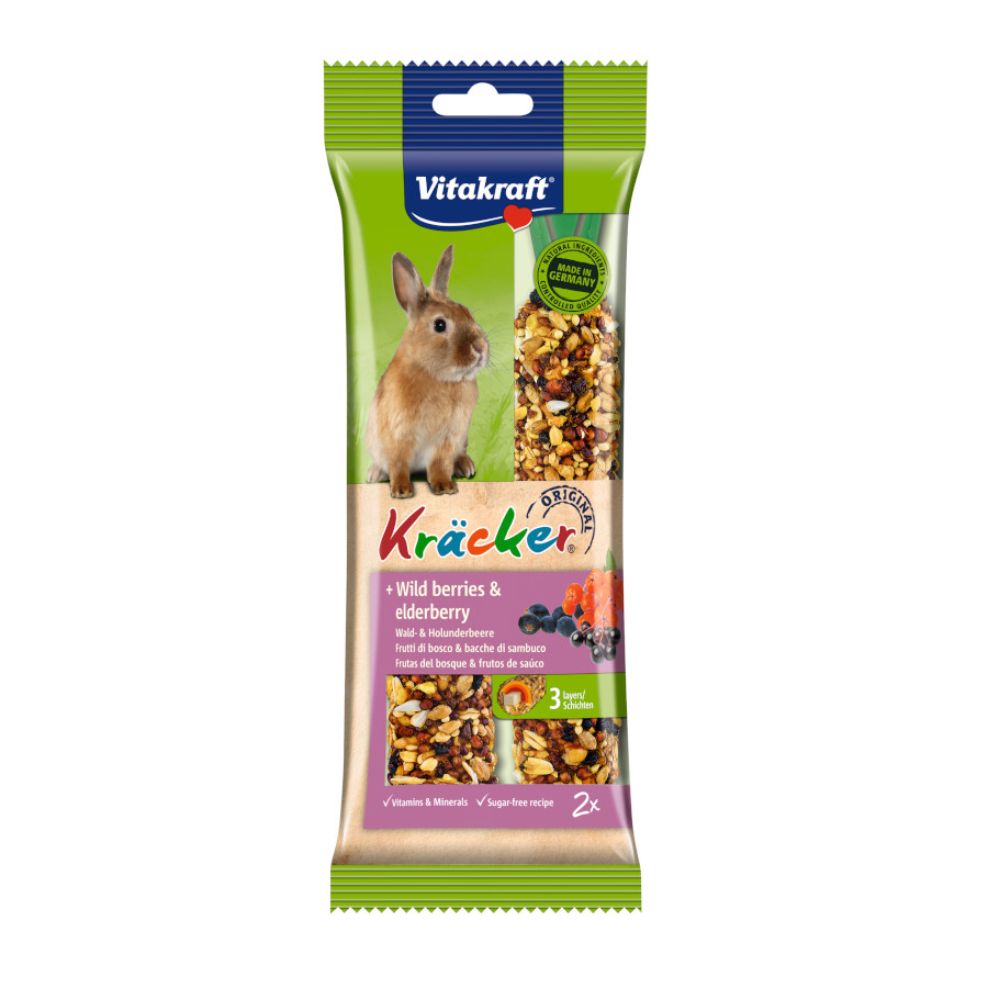 4 sticks Vitakraft Kräcker Barrinhas de Fruta do Bosque para coelhos anões Pack poupança!